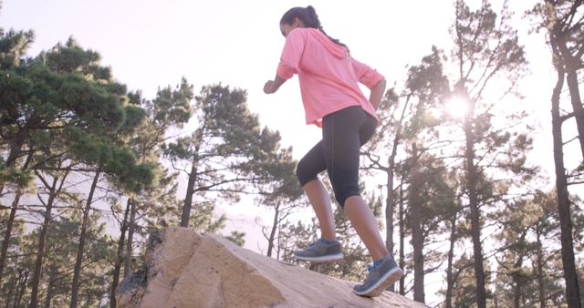 Young Woman Climbing Rock Outdoors on a Sunny Day - Download Free Stock Images Pikwizard.com