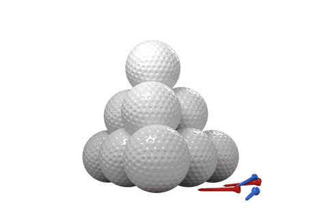 Golf balls pyramid with tees on transparent background