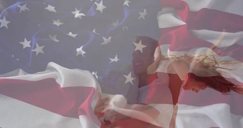Romantic dance celebration with american flag blend