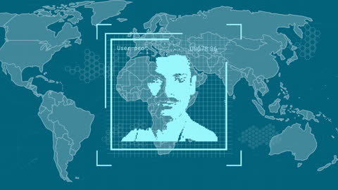 Global Data Processing Technology Interface with Portrait Overlays