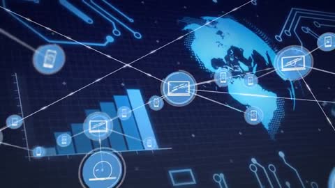 Futuristic Digital Network, Data Visualization, Global Analytics