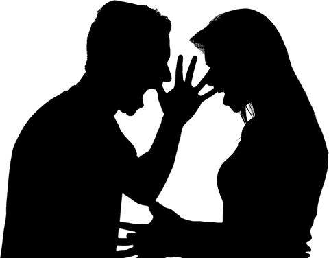 Transparent silhouette of couple fighting passionately