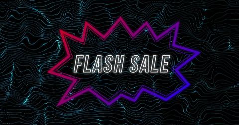 Flash sale hologram advertisement on wavy abstract background