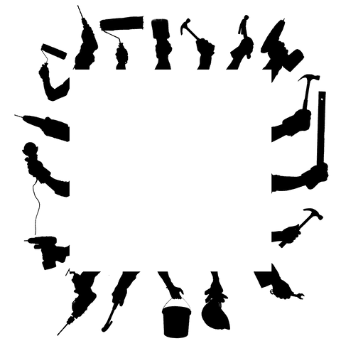 Silhouette of hands with work tools on transparent background