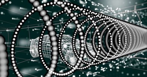 Futuristic Wireframe Car in Digital Tunnel with Glowing Particles