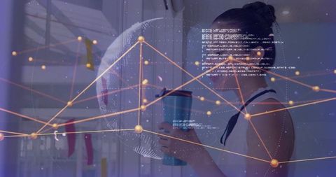 Innovative woman engaging with futuristic data visualization
