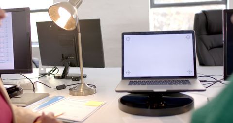 Laptop with Blank Screen on Modern Office Desk Workspace - Download Free Stock Images Pikwizard.com
