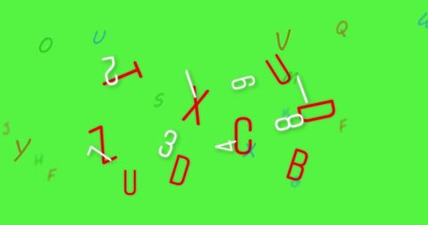 Abstract alphabet letters on vibrant green background
