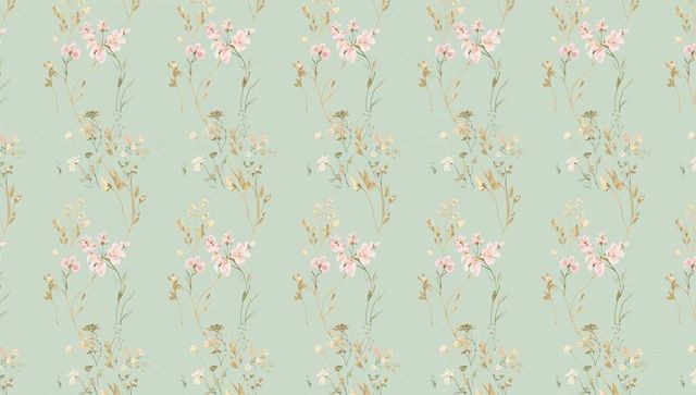 Evoking vintage cottagecore floral wallpaper pattern pale pink blooms on sage green