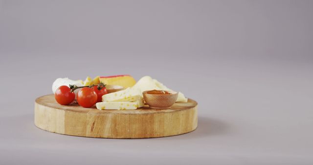 Cheese Platter with Tomatoes and Dip on Wooden Board - Download Free Stock Images Pikwizard.com