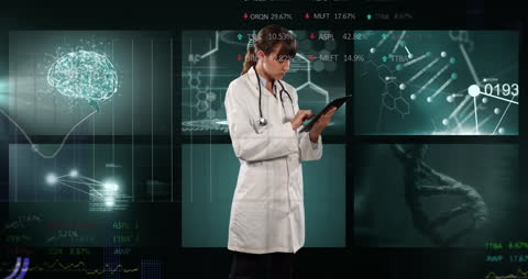 Futuristic Medical Technology with Focused Doctor Using Tablet