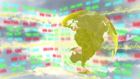Global Data Network with 3D Globe and Stock Market Interface