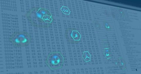 Cybersecurity Interface with Hex Code and Digital Icons