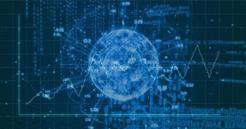 Holographic Data Globe Projecting Real-Time Line Charts and Network Visualization