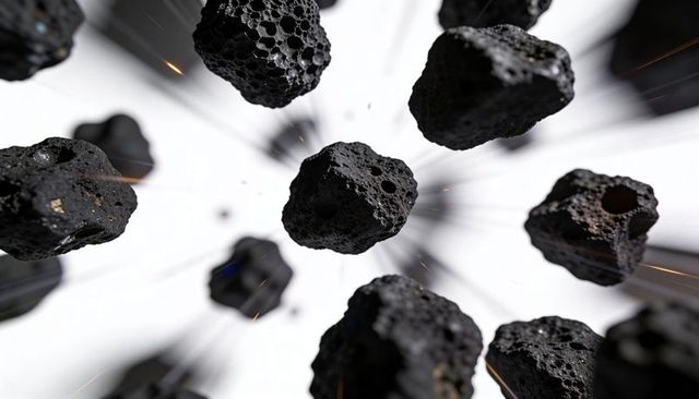 Porous meteorite cluster rotating in microgravity with radial streaks and orange sparks