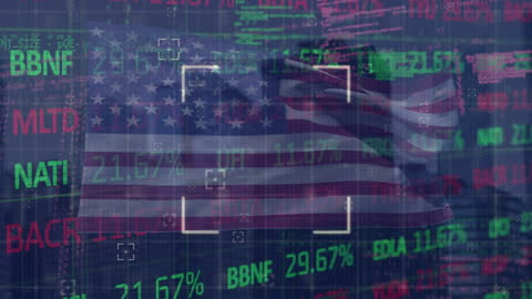 Digital Overlay of Financial Data on Flag Background