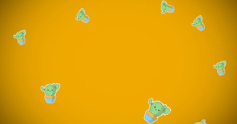 Playful cartoon cacti with faces on yellow background