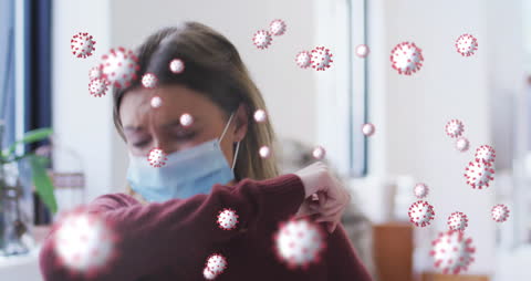 Sick Woman Coughing with Overlay of Viruses