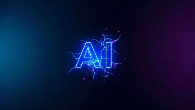 Neon ai letters with electric arcs and magenta sparks cyberpunk futuristic glow