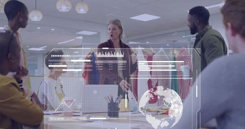 Presenting fashion collection in studio with hud data overlay and collaboration