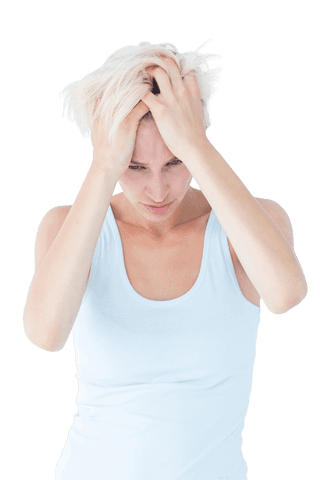 Transparent image of woman holding head in pain