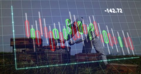 Construction Worker with Financial Data Overlay Outdoors