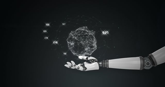 Robot Hand Holding Digital Network Sphere with Moving Lights - Download Free Stock Images Pikwizard.com