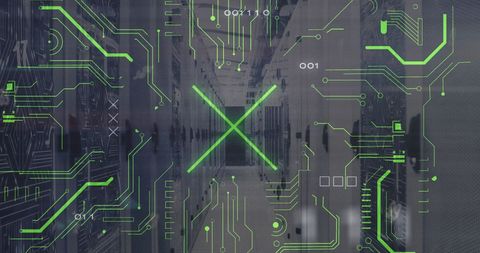 Binary Codes and Circuit Board Pattern on Server Racks - Download Free Stock Images Pikwizard.com