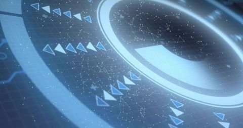 Futuristic Holographic HUD Ring with Radial Chevrons and Network Nodes