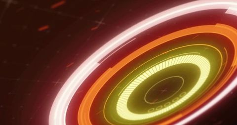 Spinning neon hud displaying concentric rings and radial progress bars for futuristic ui