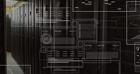 Futuristic Data Center with Digital UI Overlays