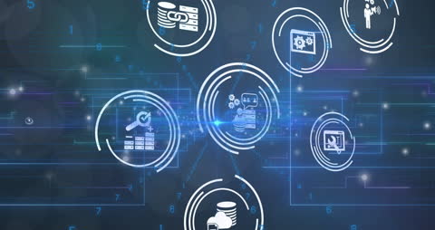 Digital Interface Icons Overlaid on Network Background