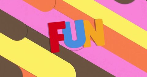 3d fun typography popping on colorful rounded diagonal stripes, playful geometric design