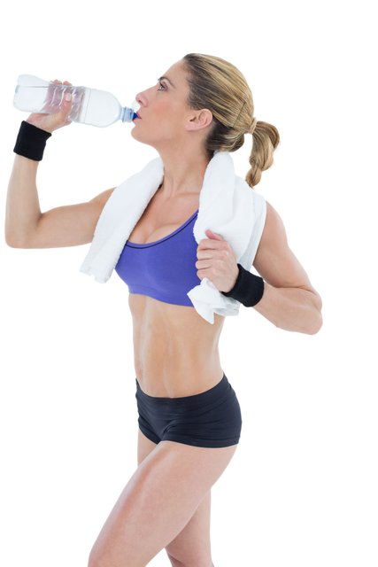 Transparent fit blonde drinking water bottle fitness concept - Download Free Stock Videos Pikwizard.com