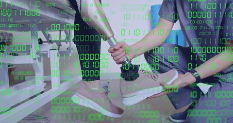 Physical Therapy Session with Binary Code Overlay