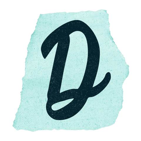 Stylized Letter D on Transparent Torn Turquoise Paper