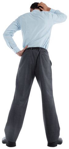 Transparent businessman confused decision-making pose