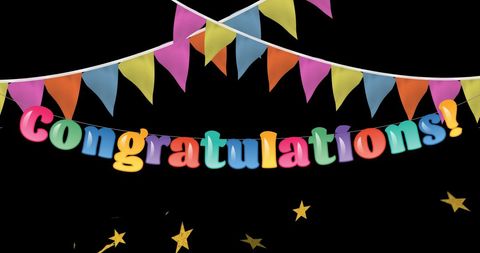Colorful congratulations banner with stars celebration theme