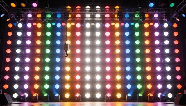 Vibrant LED Wall and Proscenium Lighting Grid with Truss Movers and Hoist