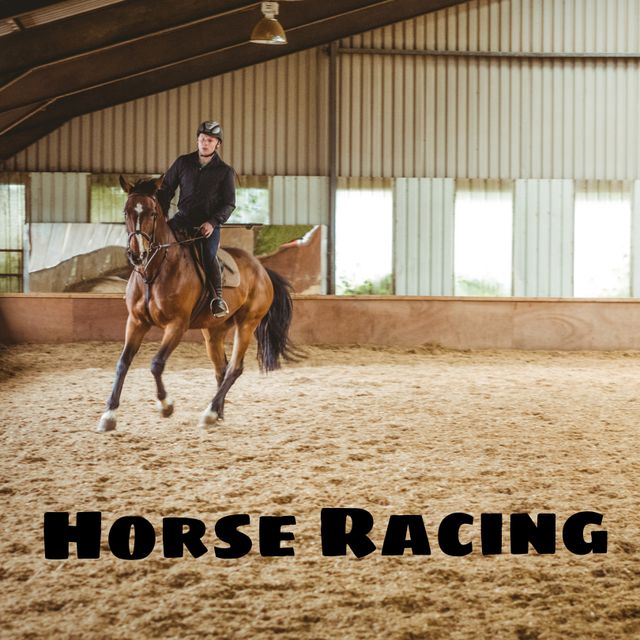 Young Male Jockey Riding Horse Inside Equestrian Facility - Download Free Stock Templates Pikwizard.com