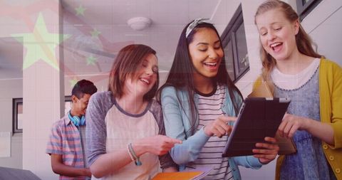 Diverse Students Collaborating with Tablet in Educational Setting