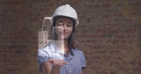 Female Architect Showcasing 3D Interactive City Model with Future Technology