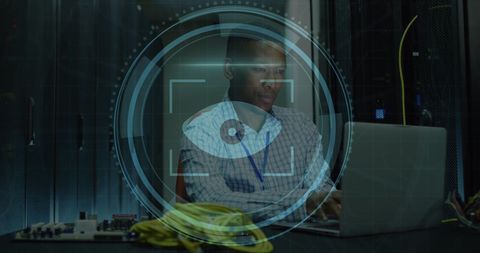 IT Professional in Data Center with Cybersecurity Overlay - Download Free Stock Images Pikwizard.com