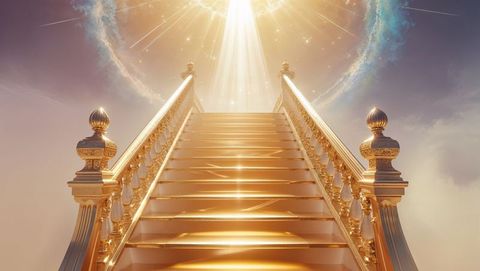 Golden staircase leading to radiant heavenly portal