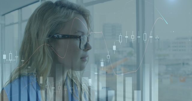 Businesswoman Analyzing Financial Data with Graphs and Charts Overlay - Download Free Stock Images Pikwizard.com