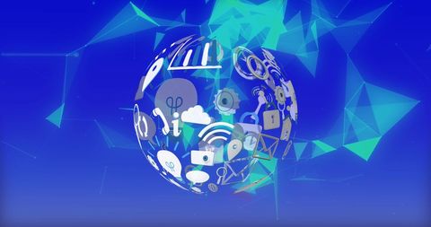 Digital globe made of technology icons on abstract background