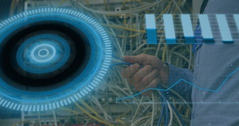 Engineer Connecting Network Cables with Digital Interface Overlay - Download Free Stock Images Pikwizard.com
