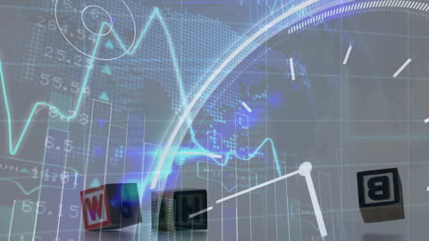 Animated Word Blocks in Tech and Business Theme with Futuristic Clock