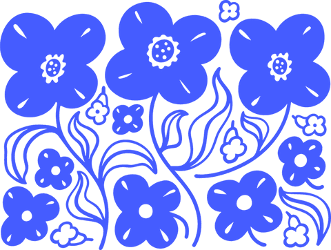Seamless blue floral design with organic motifs on transparent background