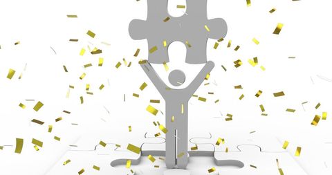 Celebration with Puzzle Piece and Golden Confetti